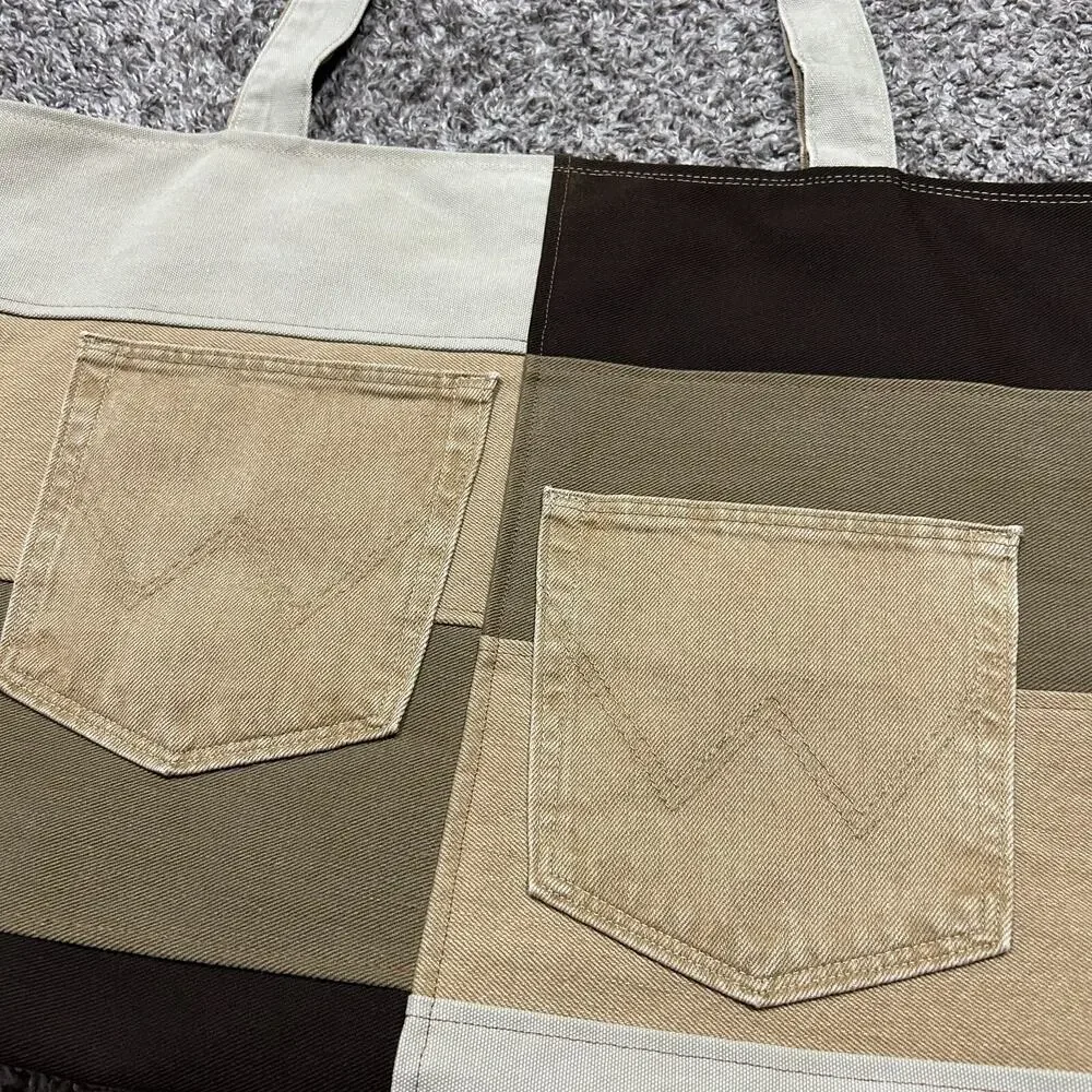 Handmade Bag Patchwork Denim Tote Bag Shoulder Bag Canvas Workwear 15.5x6x15